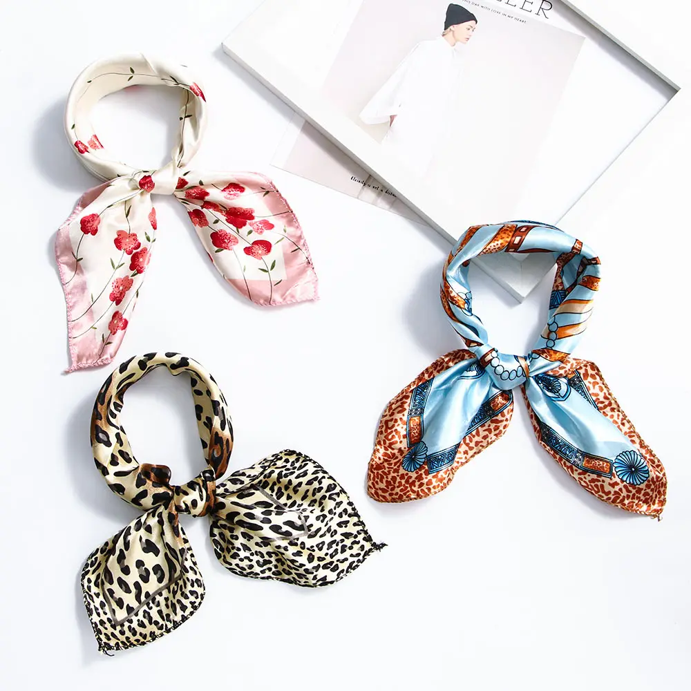 

Women Spring Summer Elegant Silk Feel Satin Small Square Scarf Retro Head Neck Tie Hair Band Wristbands Handkerchief Bandana