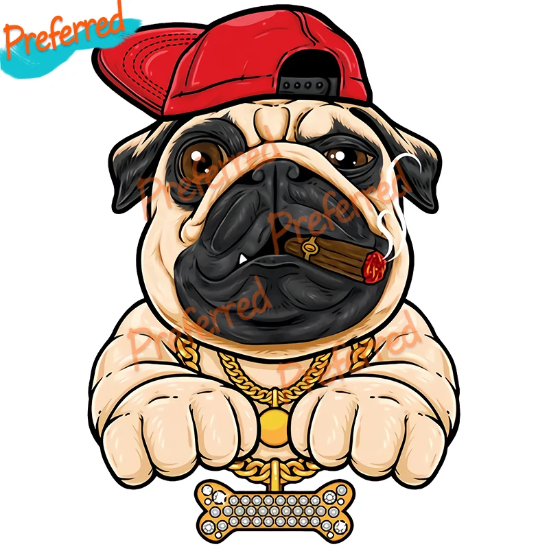 

Personality Hip Hop Pug Dog Car Decal with Red Cap Metal Print