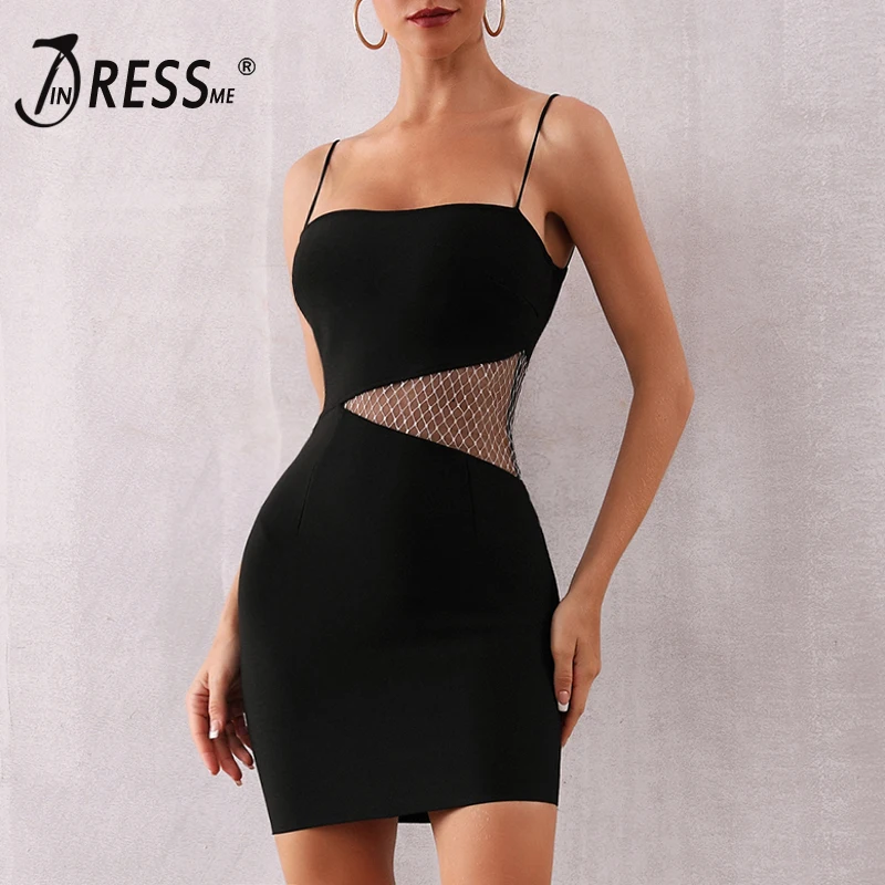Женское облегающее мини платье INDRESSME Сетчатое без рукавов на тонких бретельках