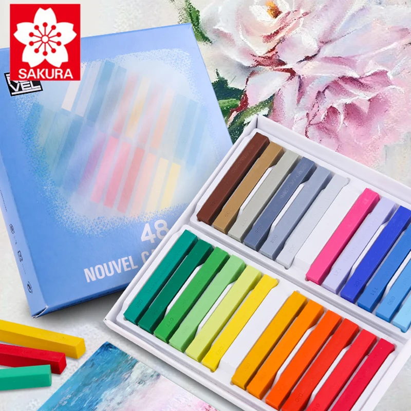 

SAKURA Chalk 24 /48 Color Pearlescent Fluorescent Pastel Stick Sketch Art Student Special Set Hand Painted Pigment