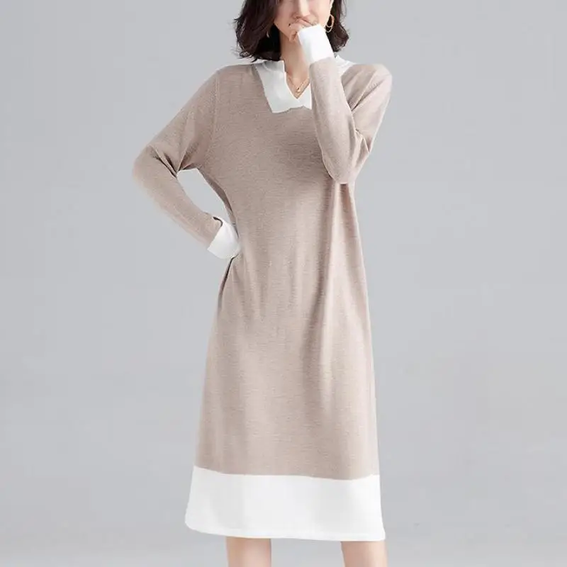 2019 осень зима офисное женское вязаное платье с v образным вырезом 3 однотонных