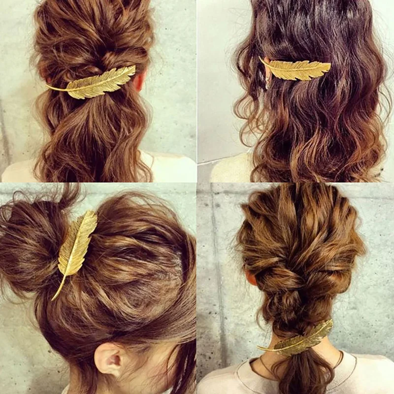 Модная металлическая форма листа заколки для волос Кристалл Жемчуг Шпилька