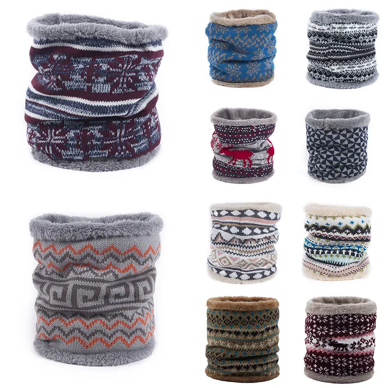 Женский и мужской вязаный шарф с воротником толстый теплый зимний из флиса