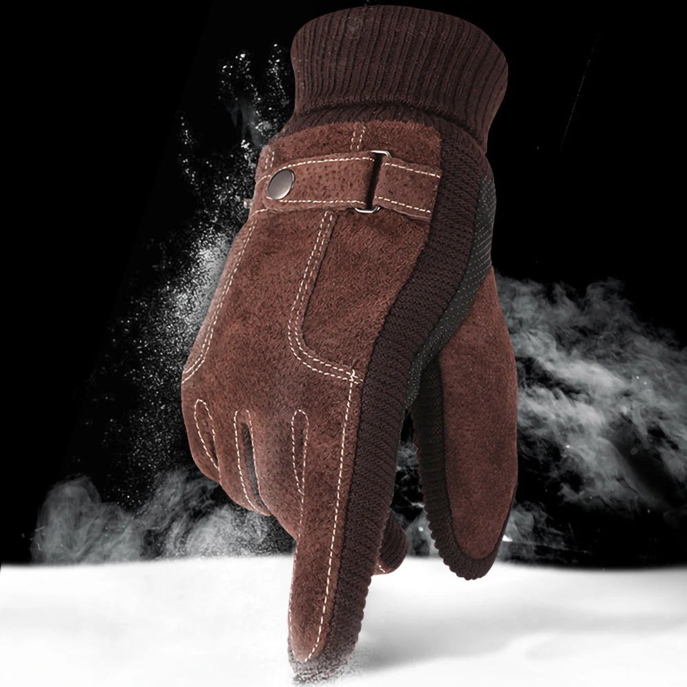 Мужские зимние перчатки из искусственной кожи с сенсорным экраном толстые для