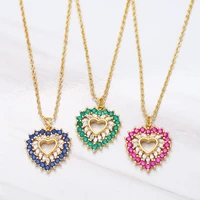 4 style colors elegant hollow heart zirconia pendant necklace for women copper gold plated chain love shape choker jewelry gift