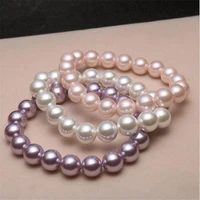 high quality natural shell pearl round beads bracelet purple white bracelet women beaded stretch bracelet energy gift jewelry