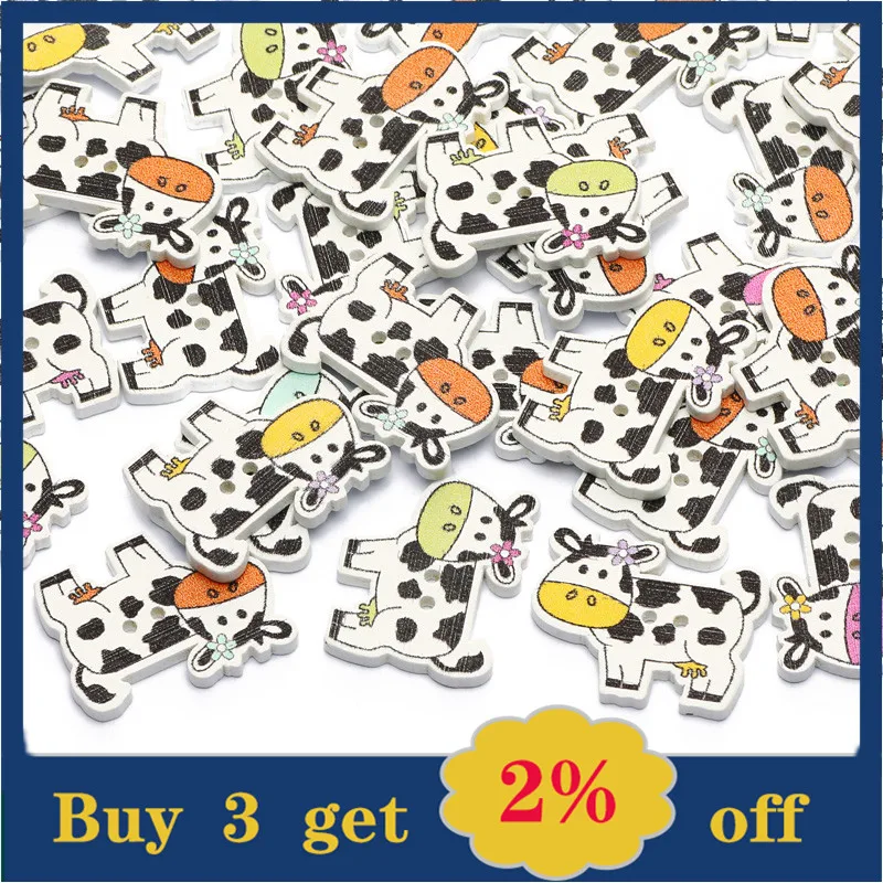 Деревянные пуговицы 50 шт./лот серии смешанных рождественских животных для