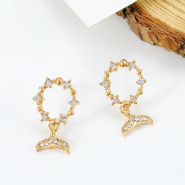 Korean Girl Heart High-quality Temperament Simple Wild Fishtail Earrings Fashion Elegant Romantic Shiny Zircon Wedding | Украшения и