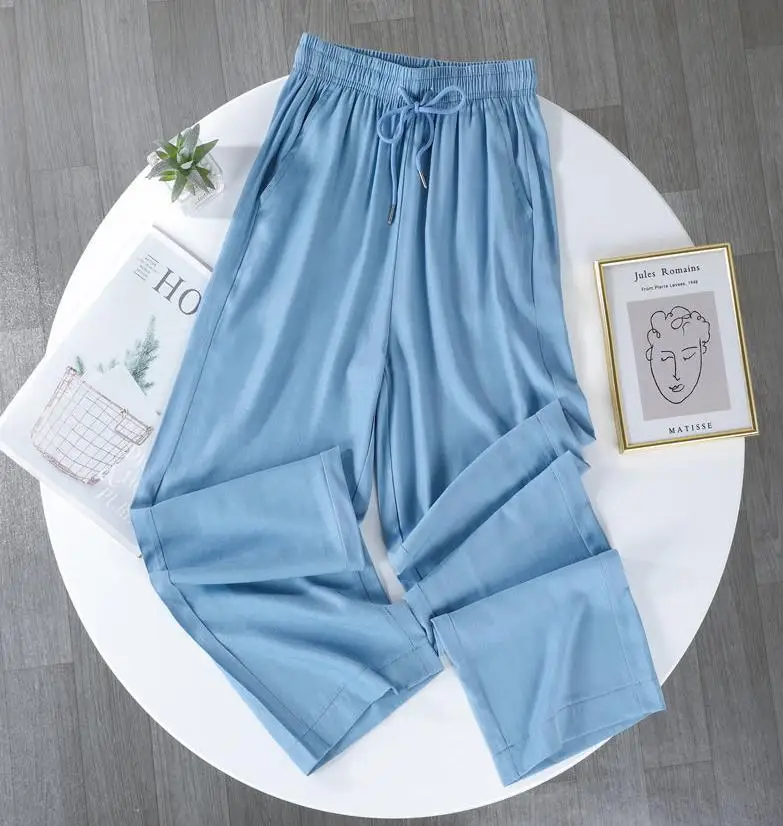 

Summer Ladies Pure Color Casual Trousers 2021 New Casual Fashion Loose Sweet Style Wide-leg Trousers Large Size L-6xl