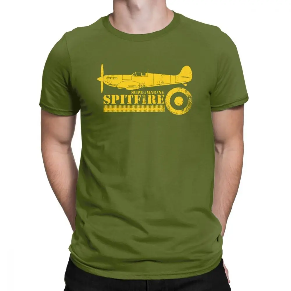 Мужская футболка WW2 Battle Of Britain Fighter RAF Spitfire, хлопковая футболка с короткими рукавами и принтом - Цвет: Армейский зеленый