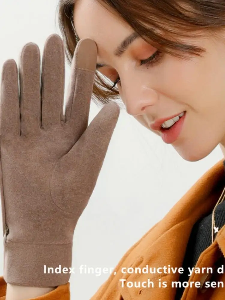 

The New Ladies Outdoor Riding German Velvet Warmth And Velvet Thick Touch Screen Can Be Installed With Heating Paste Gloves