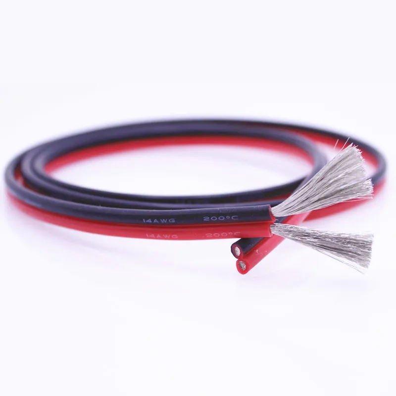 1 метр черный + Красный силиконовый провод 12AWG 14AWG 16AWG 22AWG 24AWG термостойкий мягкий