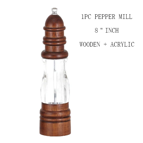 1pc Pepper Mill Антикварная мельница для соли и перца, шлифовальная машина из твердой древесины и акриловой бутылки, ручной керамический шлифовальный механизм для специй, кухонные мельницы для барбекю - Цвет: 1pc Pepper Mill