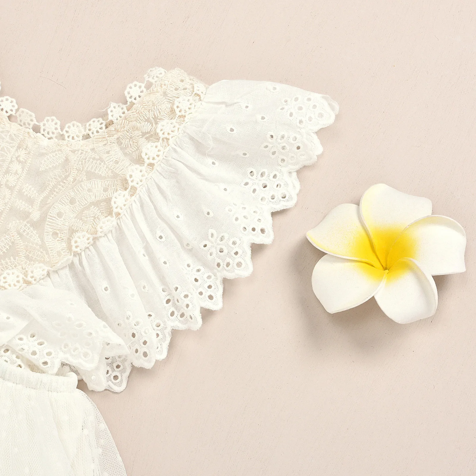 Newborn Infant Baby Girls Lace Embroidery Sleeveless White Romper Onesie Climbing Suit Dress image 3
