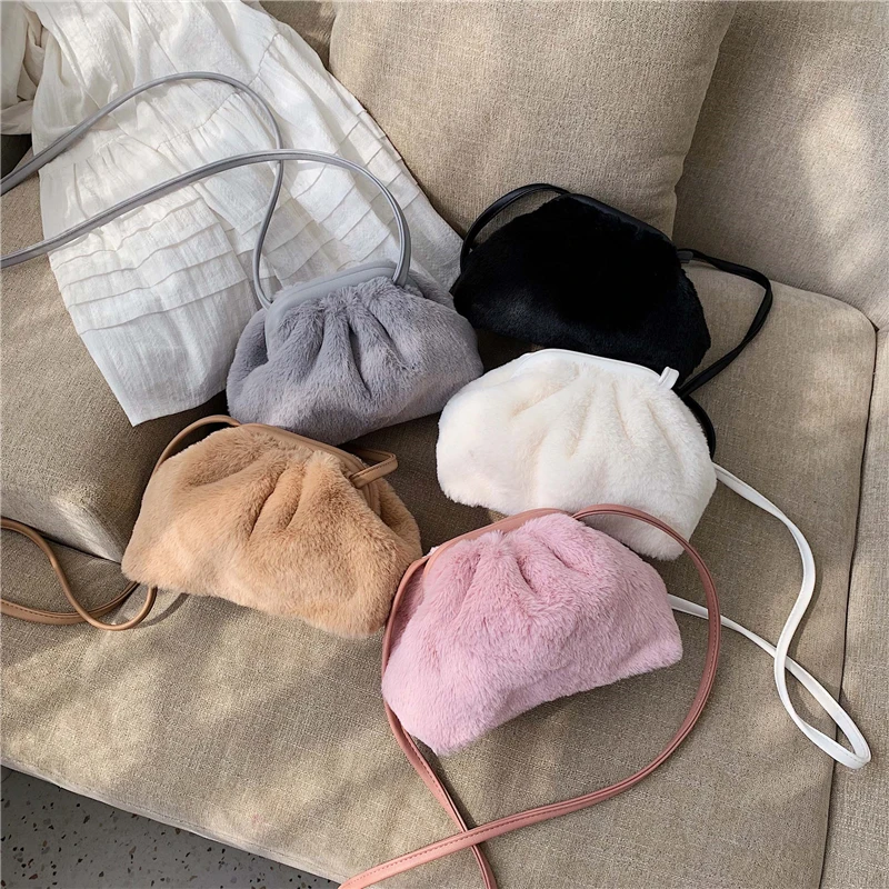 Женская простая сумка мессенджер из пельменей 2019 плюшевая через плечо