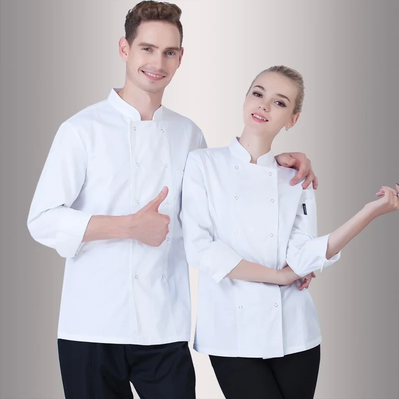 Мужская и женская униформа для отеля и ресторана кухня шеф-повара куртка с длинным рукавом для взрослых шеф-повара Униформа унисекс повара одежда размера плюс B-6264