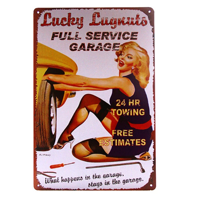 

Lucky Lugnuts Full Service Garage Classic Tin Sign 24Hrs Towing Ads Workshop