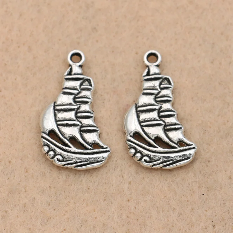 

10pcs Antique Silver Plated Ship Boat Charm Pendant fit Bracelet Necklace Jewelry DIY Making Accessories 22x13mm