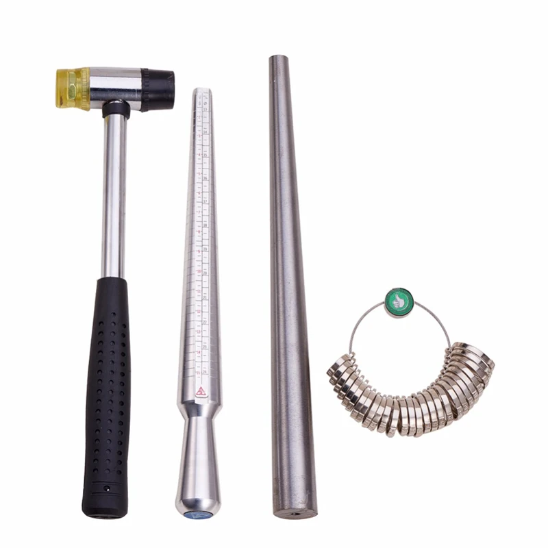 1 Set 4pcs 4 в 1 Ювелирные наборы измерительных инструментов кольцо Размер палочки Кольцо оправка Американский калибровочное кольцо Размер rs Устанавливается два способа молотки - Цвет: 1 Set 4pcs