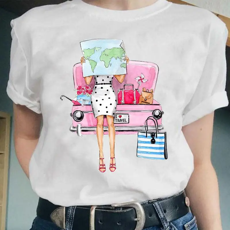 

Women Mujer Camisetas Travel Holiday New Short Sleeve Fashion Graphic Female Tops Cartoon Lady Clothes Tees Tshirt Print T-Shirt