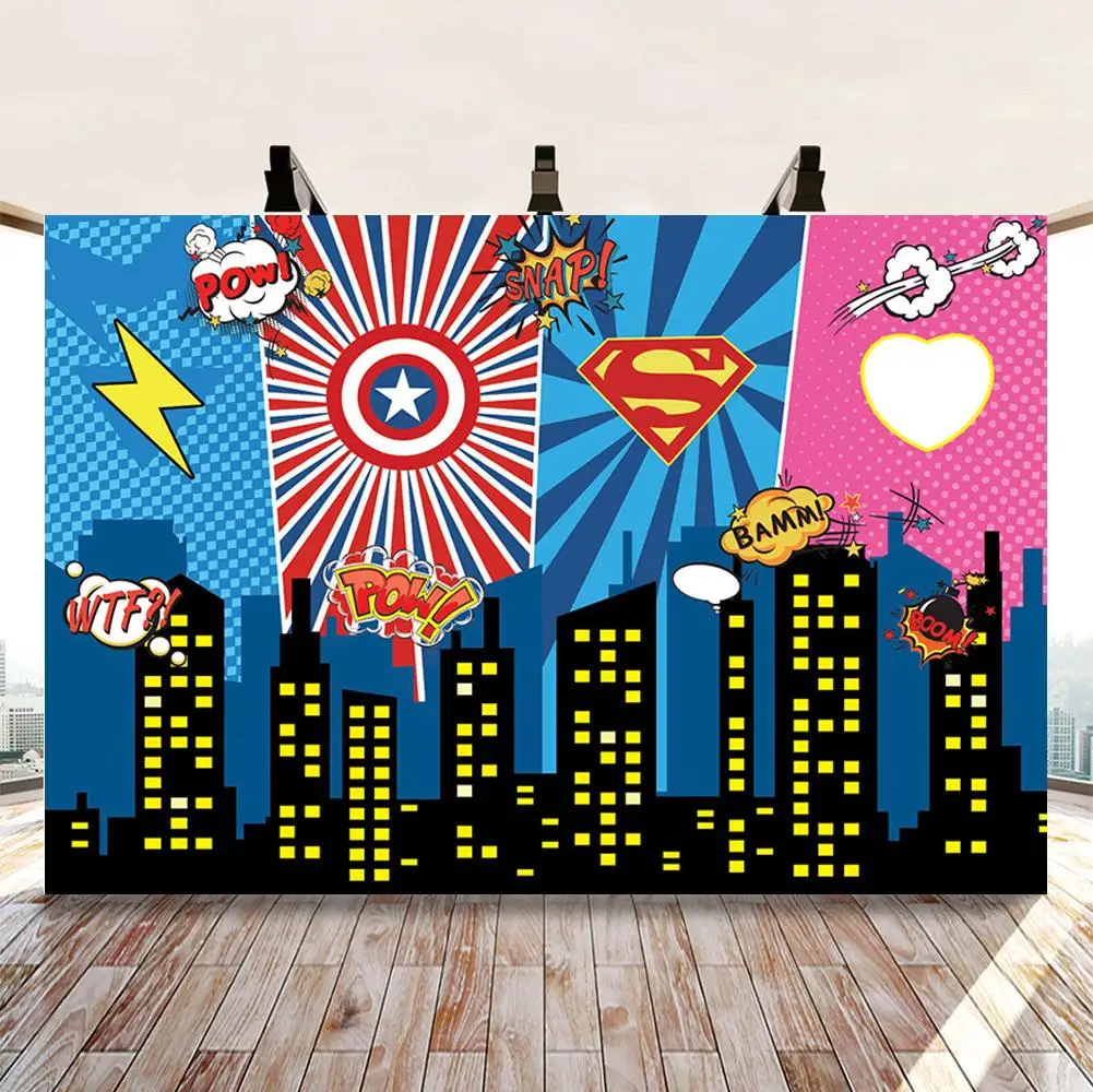 

Super Heros Backdrop Cartoon Captain Shield The Flash Logo Boy Birthday Party Cake Table Decor Background Party Banner Poster