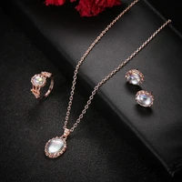 2021 latest fashion color ring necklace earrings 3 piece suit fashion all match jewelry female