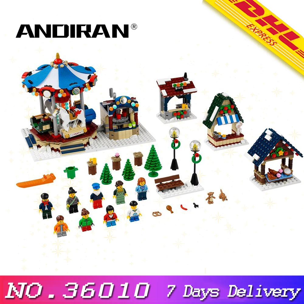Коллекция 36010 года набор строительных блоков зимнего деревенского рынка игрушки