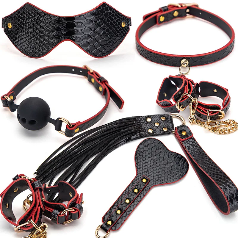 New High-Ranking BDSM Kits PU Leather Bondage Set Fetish Handcuffs Collar Gag Whip Erotic Sex Toys For Women Couples Adult Games