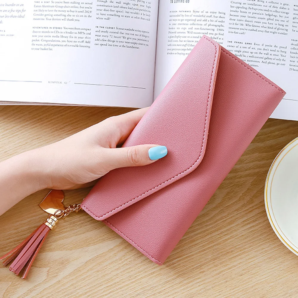 

Grils Tassel Wallet Hasp Fashion Women Long Wallet Leather Cluths Multi-Function Ladies' Card Holder Female Coin Solid Purse2021