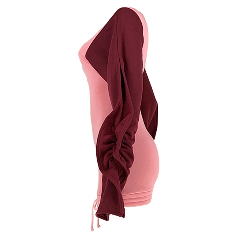 Осеннее платье 2019 новинка о образный вырез длинный рукав пэчворк шнурок