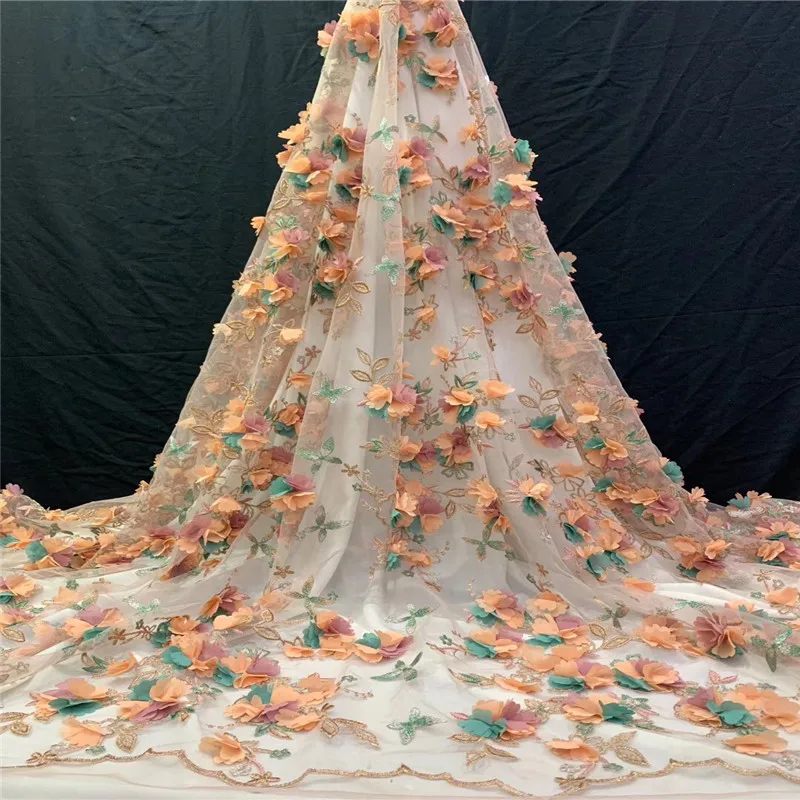 

3D Appliqued Lace for Wedding Party Dress High Quality lace African French Tulle Lace Nigerian Net Lace Fabrics jh11-64