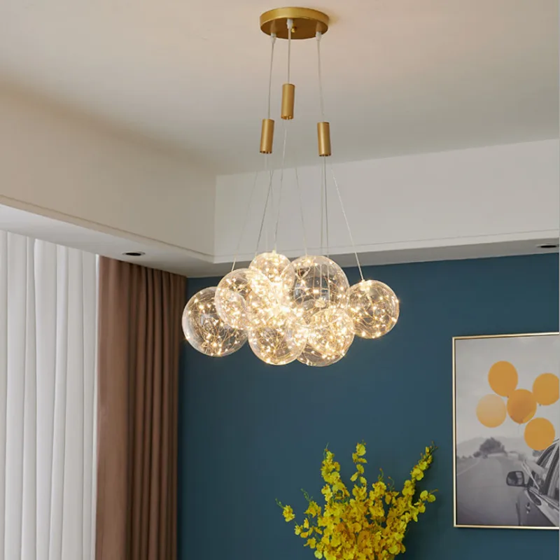 

Nordic Wind Glass Dining Room Chandelier Starry Creative LED Light for Bedroom and Living Room Large Chandeliers Ceiling Hanging