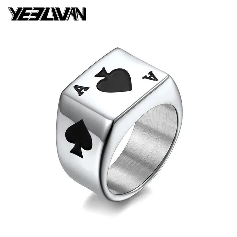 

Новинка крутое кольцо для покера для мужчин твердый квадратный топ из нержавеющей стали штампованная повязка на палец в виде сердца панк-ро...