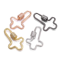 3pcs cz micro pave hollowed out cz cross shaped pave lock carabiner clasp jewelry findings