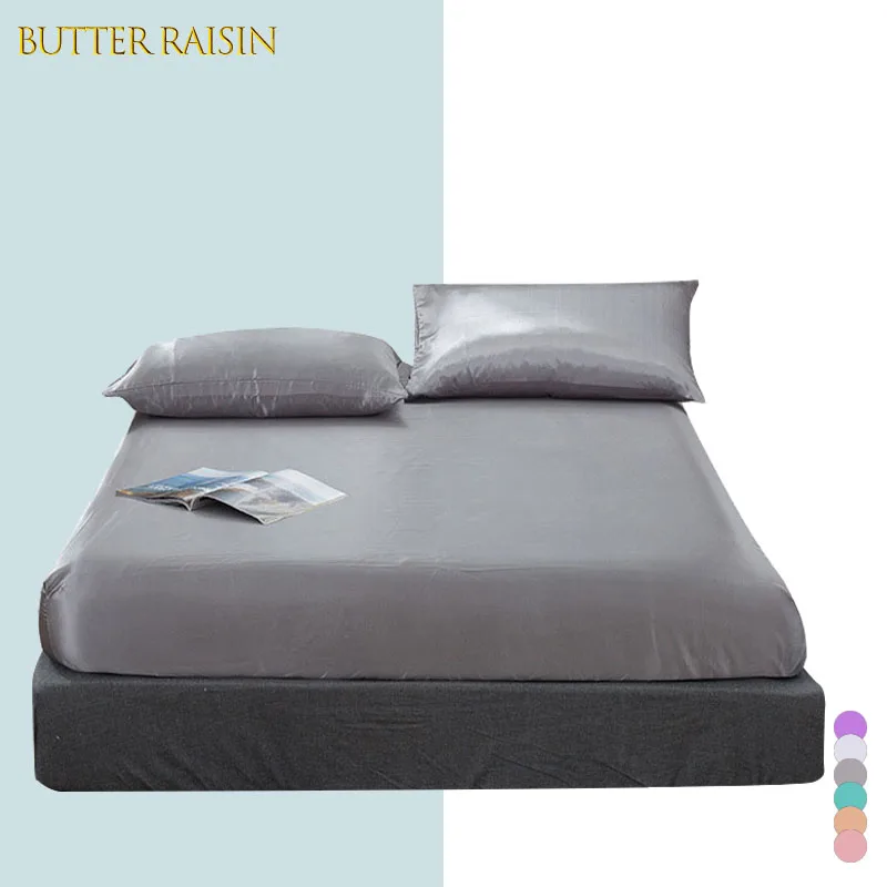 Однотонный цветной чехол на матрас защитный из искусственного шелка эластичный