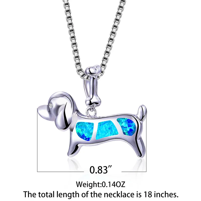 

Cute Female Dog Animal Pendants Necklaces Charm Silver Color Chain Necklace Vintage Blue Opal Wedding Necklaces For Women