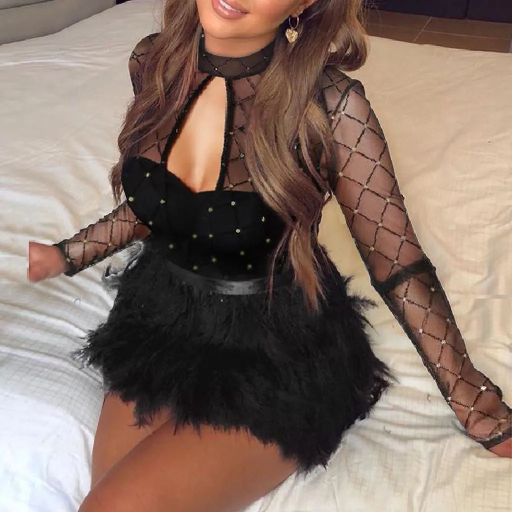 

Женская обувь для ночного клуба, проверьте Сетки Прозрачное нижнее белье, с плюшевым подкладом и на молнии женские пикантные с длинными рук...