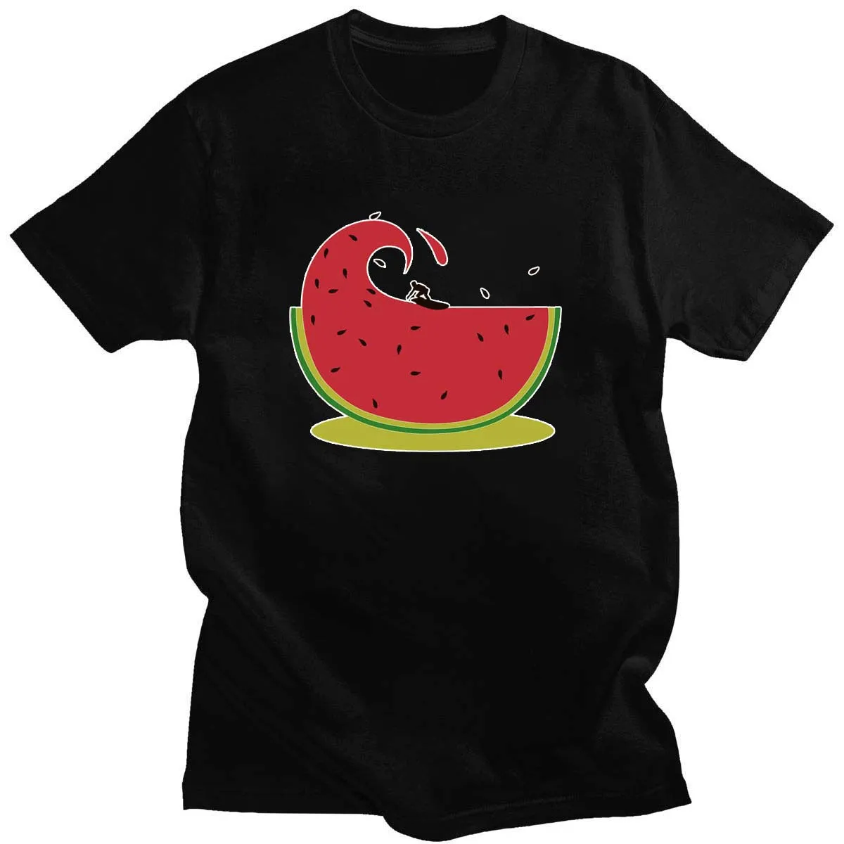 

Watermelon Surfing Pattern Printed T-Shirt Neutral Round Neck Harajuku Short-Sleeved Casual Cool Daily Top