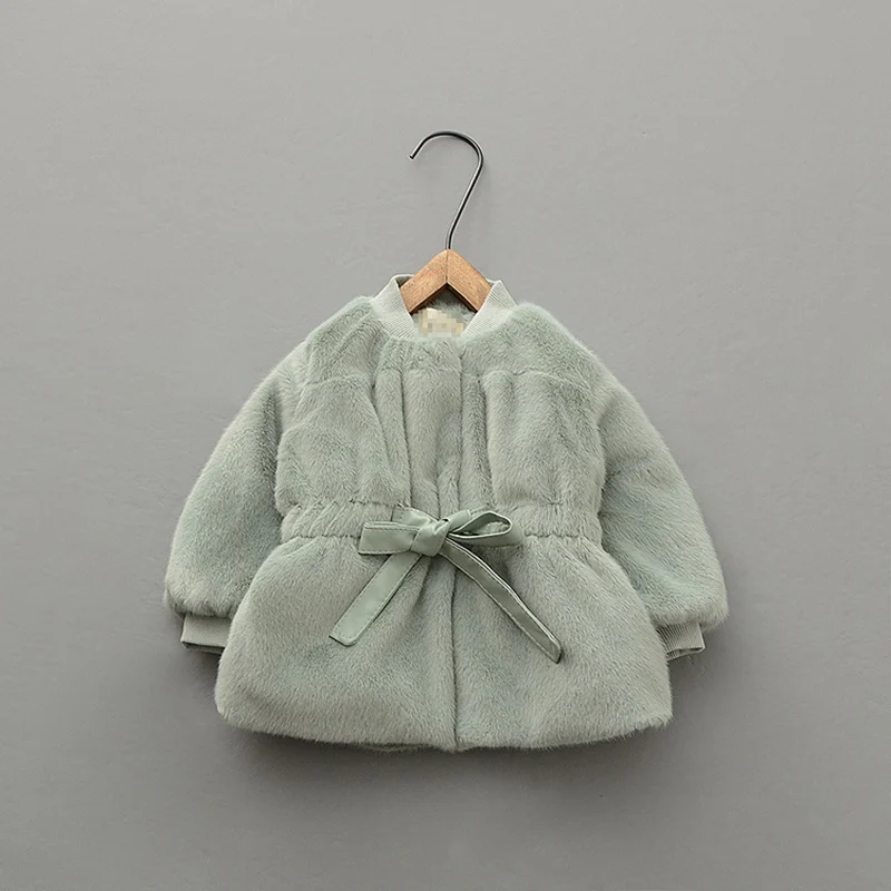 Green-S9866 Теплые зимние детские парки из искусственного меха с круглым вырезом и бантом для маленьких девочек пальто принцессы кардиган, верхняя одежда, Casacos S7888 - Цвет: Green-S9866