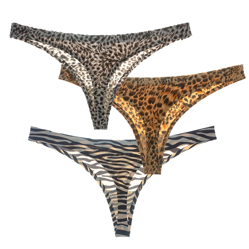 Качественные шелковые сексуальные женские стринги с леопардовым принтом и