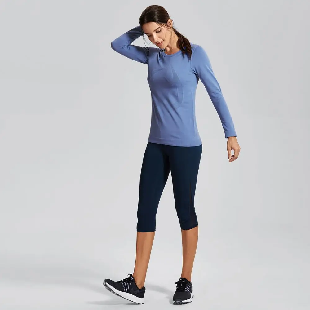 SYROKAN Женская бесшовная футболка с длинным рукавом для активного отдыха бега и