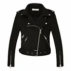 Женская замшевая куртка из искусственной кожи, модная матовая байкерская куртка на молнии с отложным воротником для осени и зимы, FM012