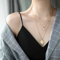 yun ruo double layers opal coin pendant necklace rose gold 316 titanium steel jewelry woman gift not change color drop shipping