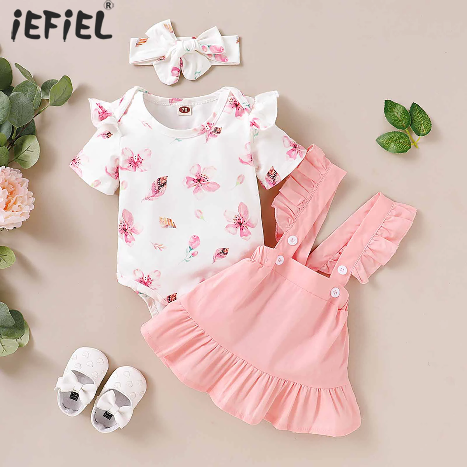 

Комбинезон с коротким рукавом для новорожденных девочек, однотонный комбинезон с юбкой-пачкой на подтяжках, 3 предмета, одежда для маленьки...