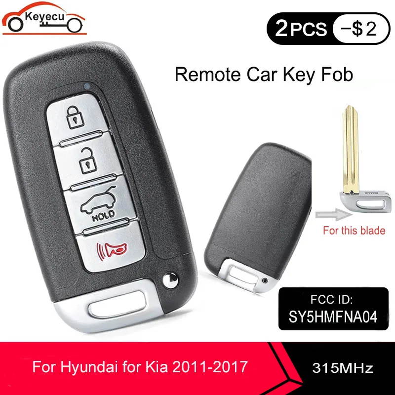 Дистанционный ключ KEYECU PCF7952 4 кнопки 315 МГц для Kia Hyundai 2011 2012 2013 2014 2015 2016 2017 SY5HMFNA04