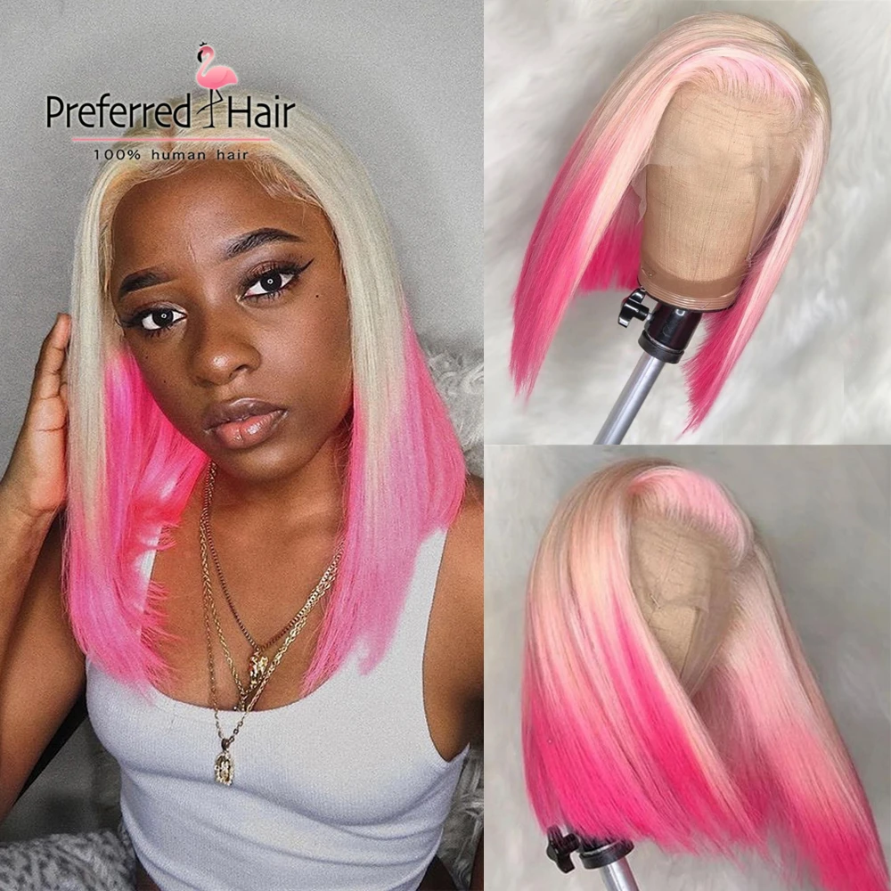 

Популярные розовые парики из человеческих волос с эффектом омбре, зеленые, короткие, блестящие, прозрачные парики для женщин