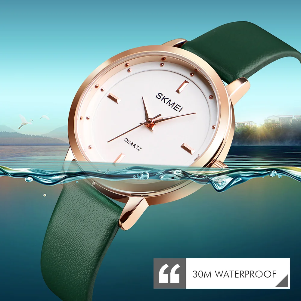Часы SKMEI женские кварцевые с кожаным ремешком модные водонепроницаемые наручные