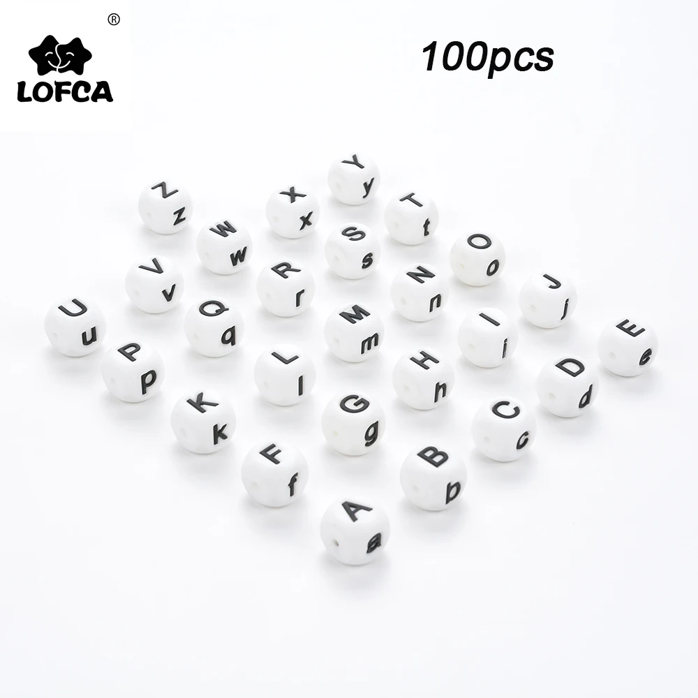 LOFCA-Cuentas de silicona para mordedores de beb&eacute;, abalorios sueltos sin BPA, letras de grado alimenticio, alfabeto, para nombre personalizado, DIY, 100 Uds.-0