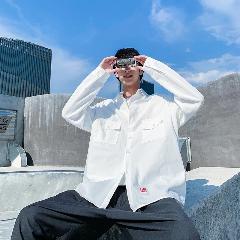 Рубашка мужская с длинным рукавом Повседневная Свободная уличная модная одежда
