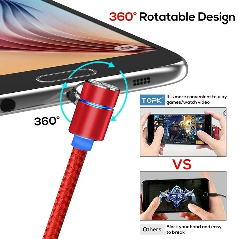 360 ° Магнитный адаптер светодиодный Micro USB C зарядный кабель для samsung S8 S9 iPhone X 7 8 6 Plus